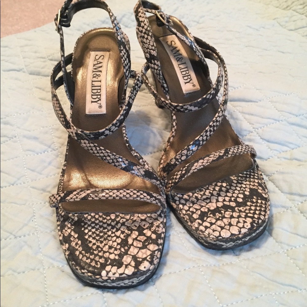 Sam & Libby Strappy Python Sandals-7.5 M